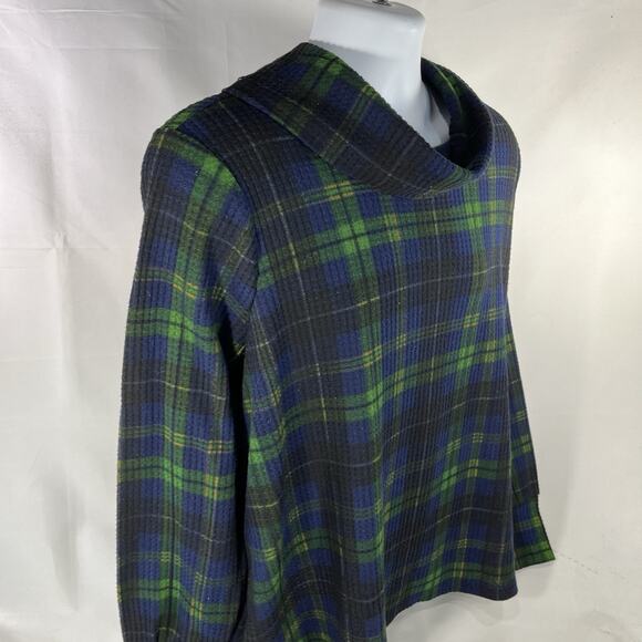 Torrid Women’s Brushed Waffle Cowl Top Size 2 Plaid Green Blue Pullover - Picture 3 of 11